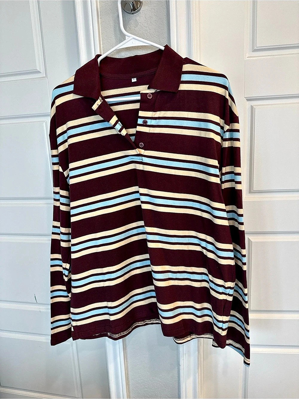 Women’s Striped Long Sleeve Polo Size Large